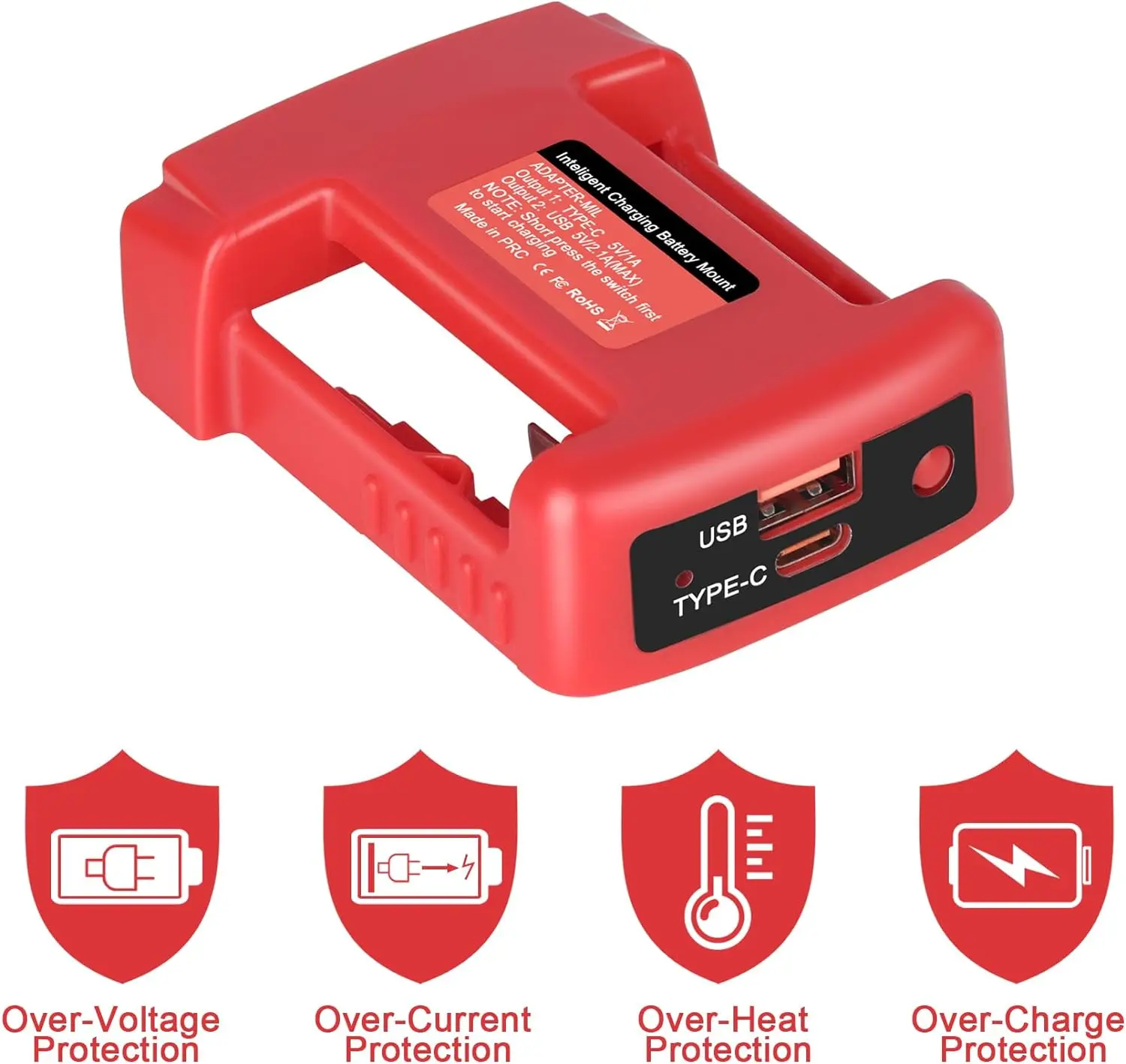 USB Charger Adapter for Milwaukee 18V Battery Adapter with Type-C USB Output Port with Charging Function for Outdoor Indoor Work