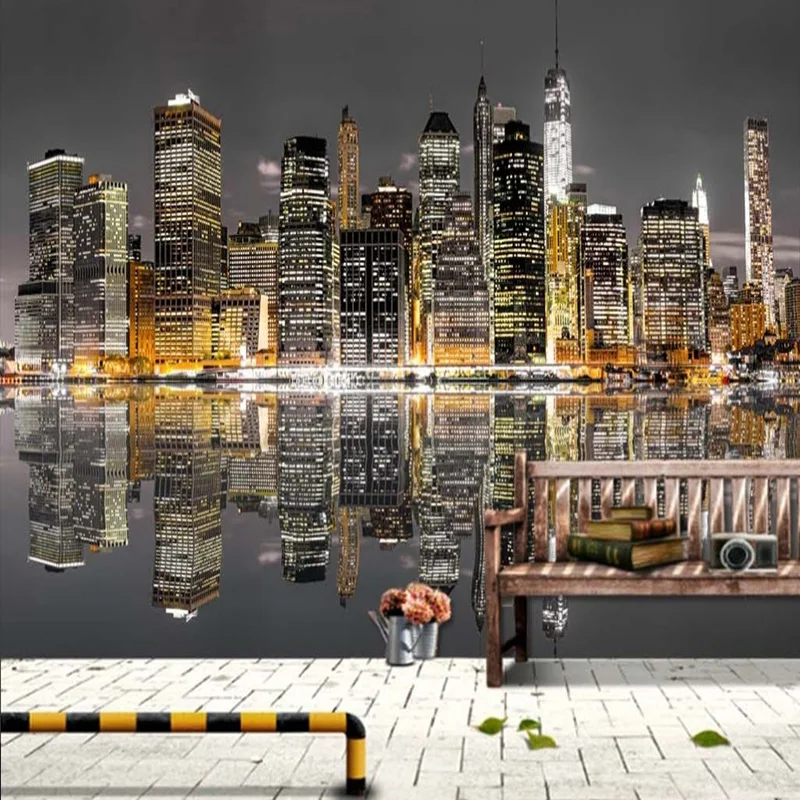 Custom 3D Photo Wallpaper Building Architecture Night Landscape Mural Restaurant Cafe Clubs KTV Bar Papel De Parede Sala
