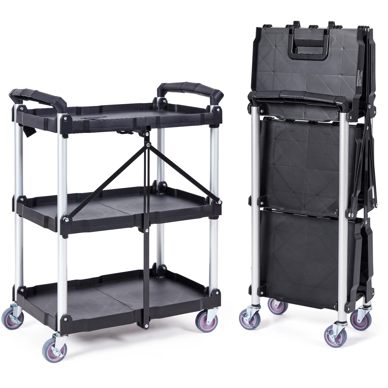 Folding Utility Cart Storage Shelf Movable Rack