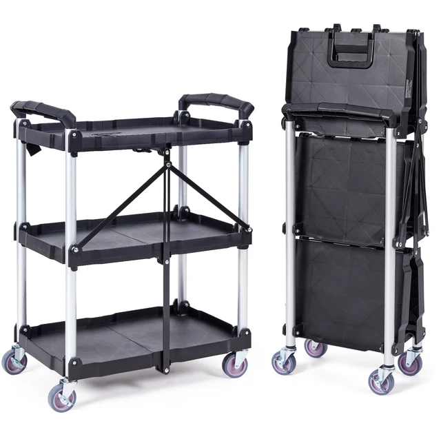 17792-9c831a.jpg SucceBuy 3 Tier Folding Rolling Utility Cart Storage Shelf Movable Gap Rack Serving Cart Slide Organizer for Kitchen Bathroom