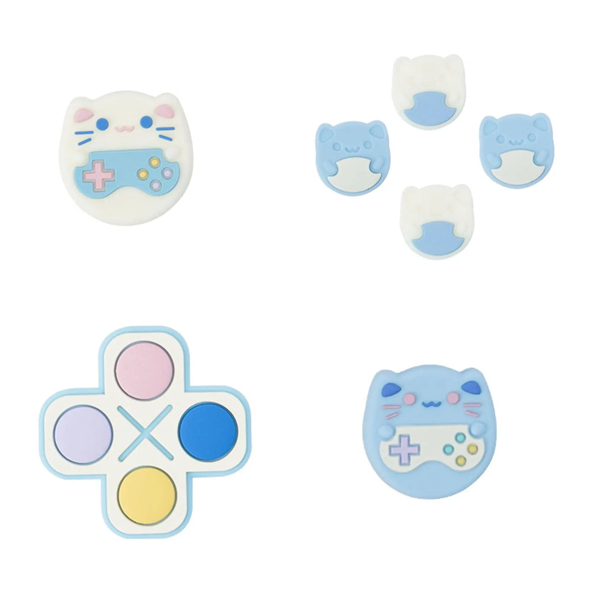 GeekShare Silicone ABXY Cross D-Pad Button Caps and Thumb Grips Set for Nintendo Switch/OLED/Lite Joy-Con - Gaming Cat Design Controllers Accessories