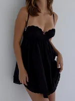 Sexy Black Spliced Embroidery Lace Bra Corset style Mini Dress Women Tie Bow Backless Party Skater Short Sling Robe Holiday - Image 2