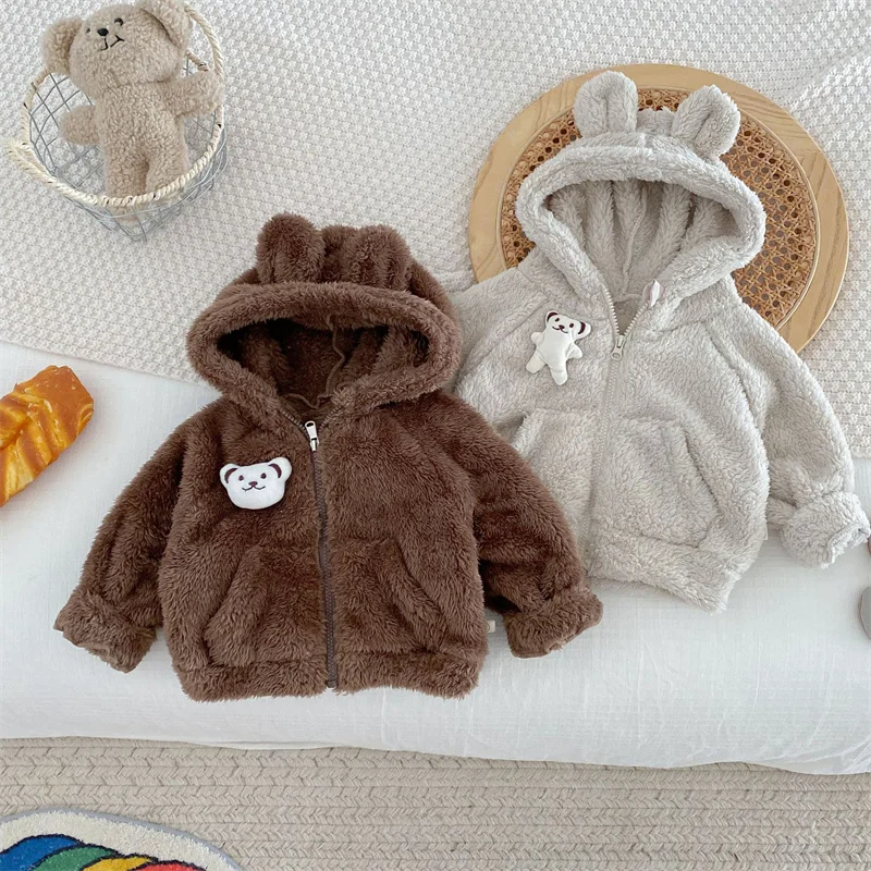 Winter Thicken Outerwear Boys Coat Warm Faux Fur Hooded Cape Jacket For Girls Kids Princess Parkas Plush Clothing 7M-5 Years