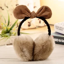 Cute Rabbit Ears Bowknot Earmuffs for Ladies Winter Imitation Rabbit Fur Super Large Ear Warmer Earmuffs Cover Headband