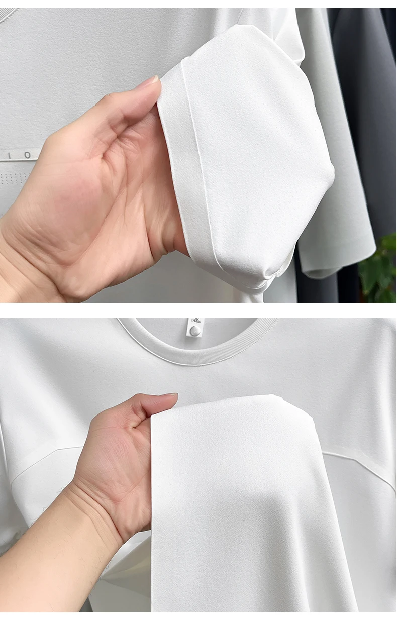 Hochwertiges Marken-T-Shirt aus Eisseide mit kurzen Ärmeln, Sommermode, geprägter Schriftzug, Rundhalsausschnitt, Sport, Freizeit, Jugend, Luxus-Oberteil für Herren – Detail 19
