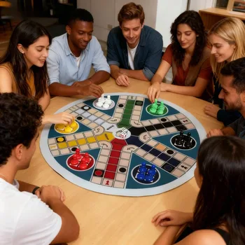 LUDO Game Board 6-Player big size 35CM/13.78IN- INCLUDE:1 circular chess mat, 24 pieces in 6 colors, 2 dice 1