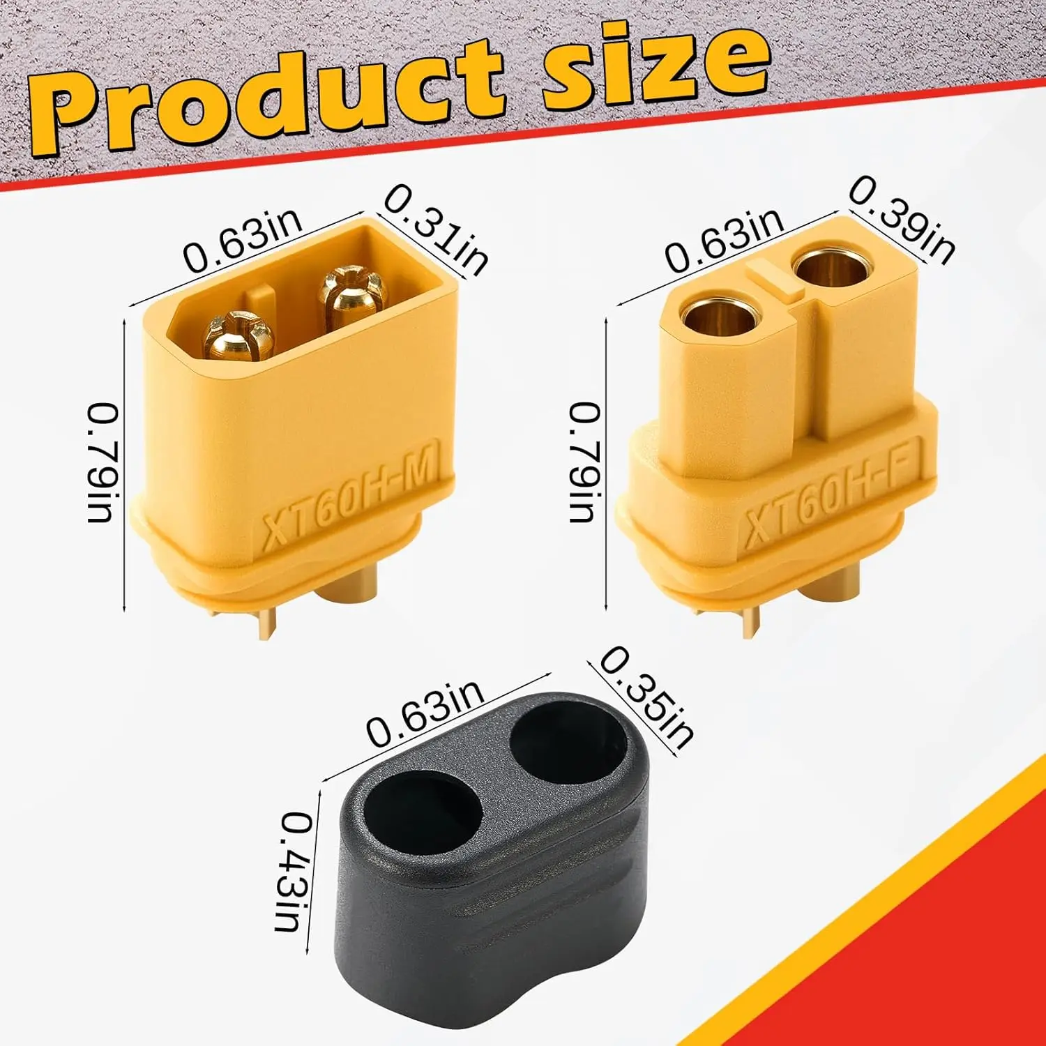 XT60H Connectors 20-Pack With Cable Sheaths - Male & Female Bullet Plugs For RC & DIY