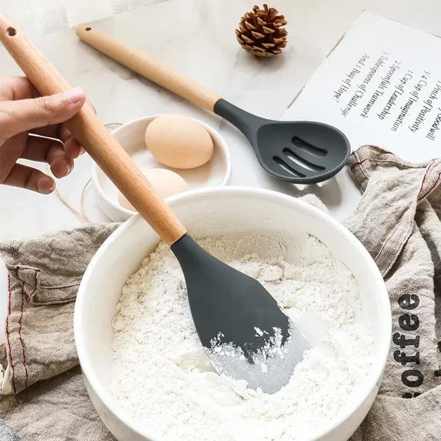 12PCS Food Grade Silicone Kitchen Cookware Utensils Turner Spatula Measuring Spoon Practical Cooking Tool Kitchenware Set 4