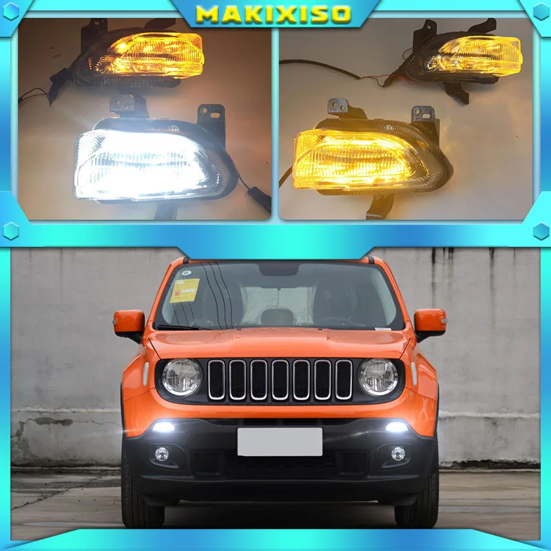 

Дневные ходовые огни для Jeep renegade, светодиодсветодиодный дневные ходовые огни с желтым указателем поворота, 1 комплект, для Jeep renegade 2015, 2016, 2017, 2018
