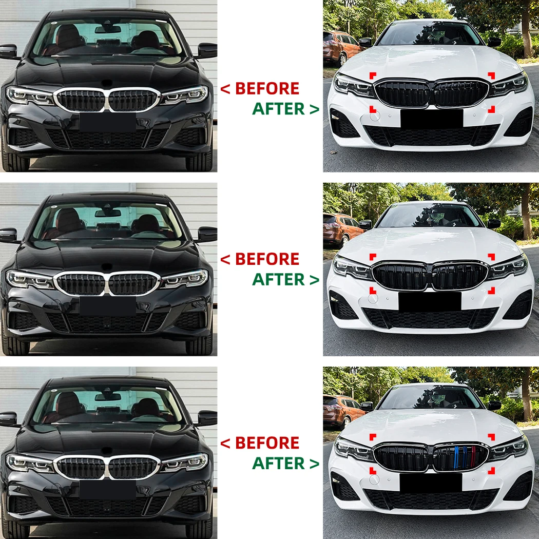 BMW 3 시리즈 G20 G21 2019-2022 교체용 광택 블랙 그릴용 라이트 프론트 범퍼 키드니 그릴 레이싱 그릴