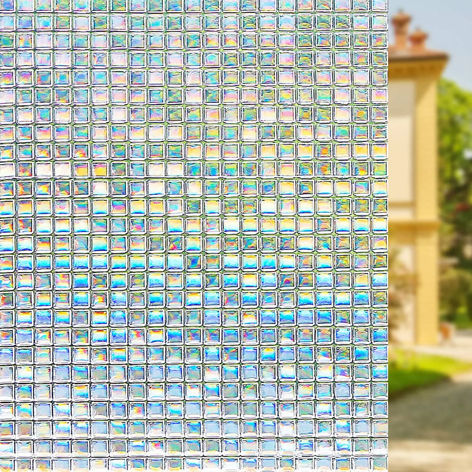 

Window Privacy Film, Rainbow Static Cling 3D Decals, Window Stickers for Glass Door Home, Heat Control Anti UV Window Film