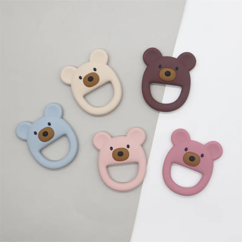 실리콘 Teether  귀여운 곰 모양 Teether 장난감 반지,  샤워 선물 식품 등급 어린이 젖니가 남 장난감  물건, 1 개