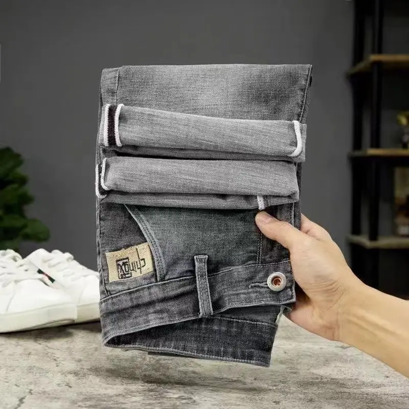 Summer Thin 2025 Denim Short Pants Men's Ruffian Handsome Straight Korean Trendy Brand Embroidered High-end Work Denim Shorts