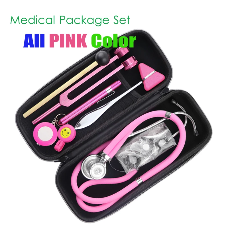 pink-health-monitor-armazenamento-acessorio-pacote-kit-medico-estetoscopio-tuning-fork-reflex-hammer-ferramenta-penlight-led