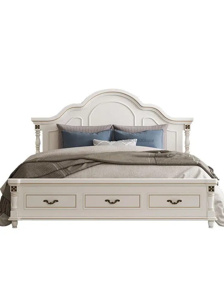 American Type Double Bed Master Bedroom Modern Contracted Wedding Bed Wooden Furniture European Type 1.8 Meters Princess
