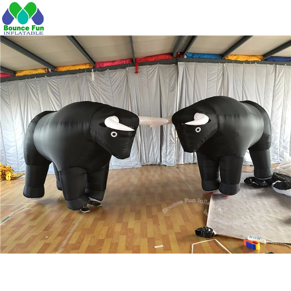 Spain Style Movable Adult Black Inflatable Bull Costume Large Inflatable Cow Cartoon Costume For Bullfighting Game 6