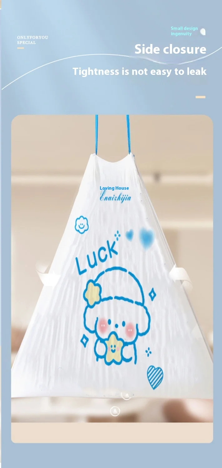 Description Picture 6 of item100pcs Blue Heart Bunny Trash Bags - Drawstring Kitchen Garbage Bags, Extra Thick & Leak-Proof, Cute Cartoon Rabbit Design