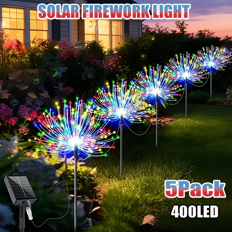 태양열 불꽃놀이 요정 조명 240-400 LED 야외 정원 장식 8가지 점멸 모드 잔디밭 통로 조명 파티오 파티 웨딩