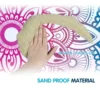 Sand Proof Beach Blanket with Corner Pockets and Mesh Bag for Beach Party,Travel,Camping,Watercolor Sky Blue Light Pink Mandala 2