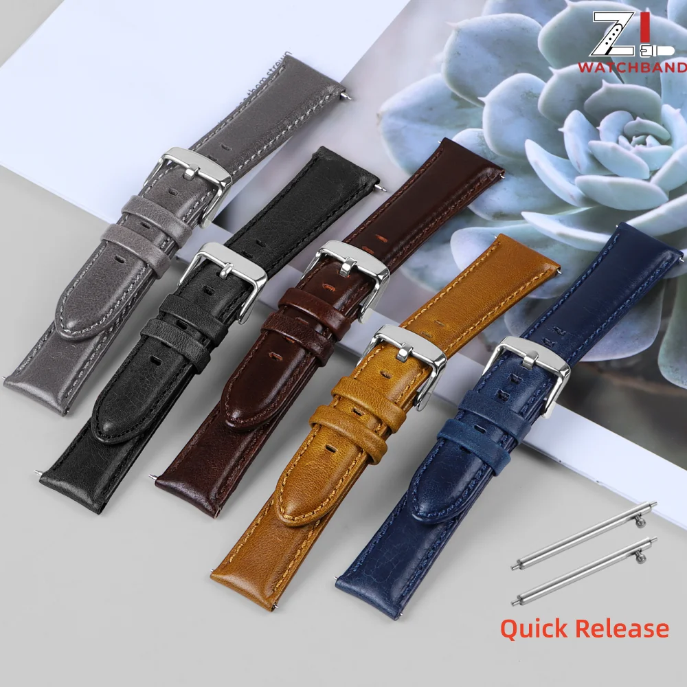 Vintage Genuine Leather Watchband - Quick Release Bracelet Universal Wristband