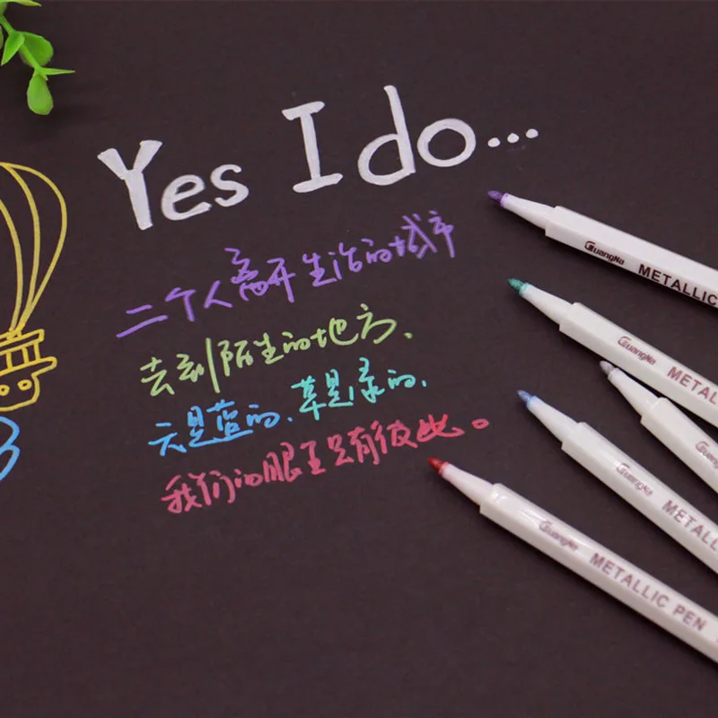 6-12Pcs/Box Drawing Painting Marker Pens Metallic Color Pens for Black Paper Art Supplies Marker Pen Stationery Material Escolar