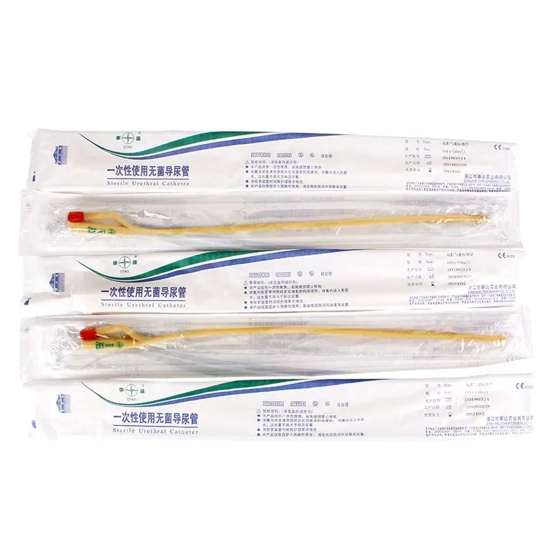 12 Pcs Double Way Latex Disposable Medical Urethral Catheters Sterilization Foley Inserted Tube Urine Catheter with Soft Valve