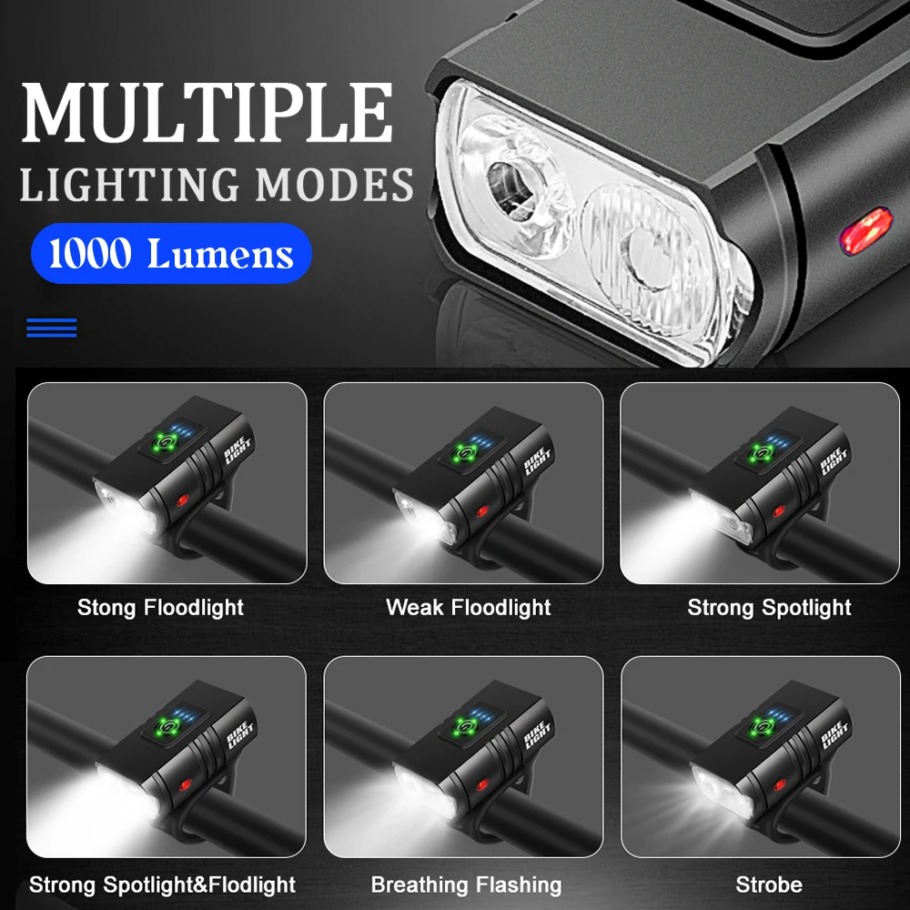 Bike Light Front T6 LED USB Rechargeable Bicycle Light Flashlight Power Display Flashlight Cycling Headlight Lamp