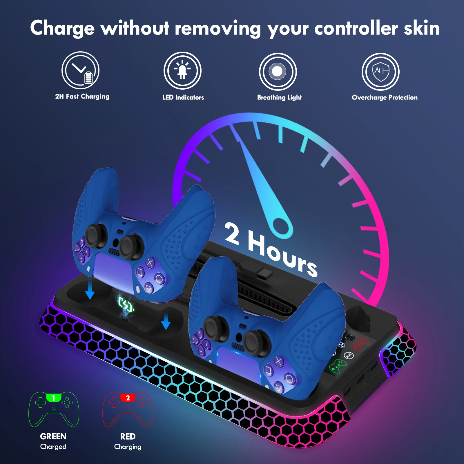 PS5/PS5 슬림/PS5 Pro 모델용 올인원 쿨링 스탠드 베이스: YH66S (RGB 조명 효과, 수납 기능 및 컨트롤러 포함)