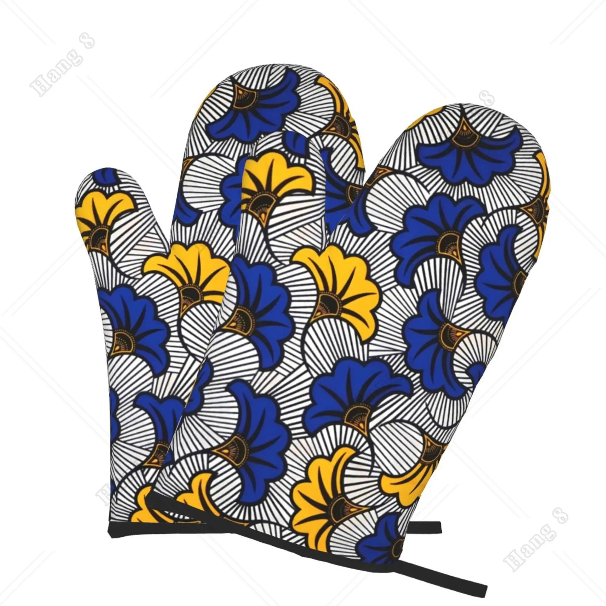 African Mud Cloth Bogolan Floral Design Oven Gloves for Women Men Oven Mitts Set of 2 for Cooking Baking Grilling BBQ One Size