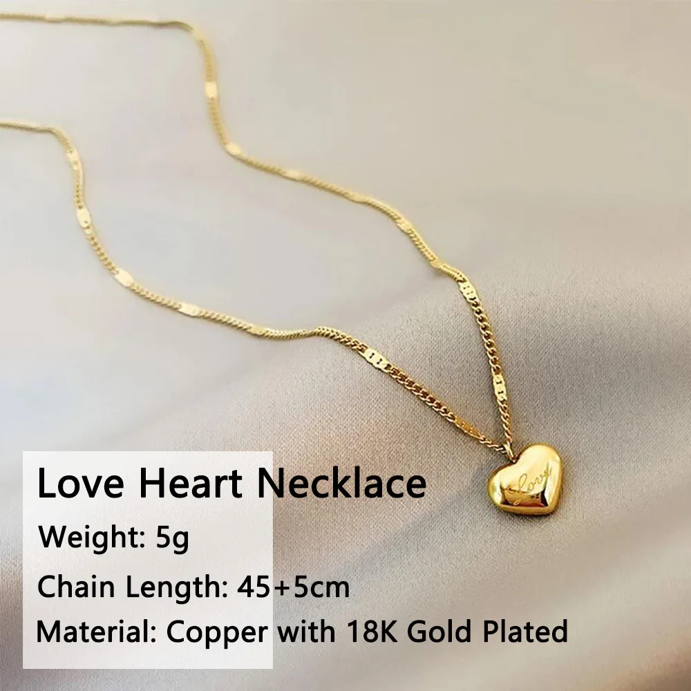 Dainty Puffed Heart Necklace For Women - 14K Gold Plated, 17-19" Adjustable Chain, Non-Tarnish
