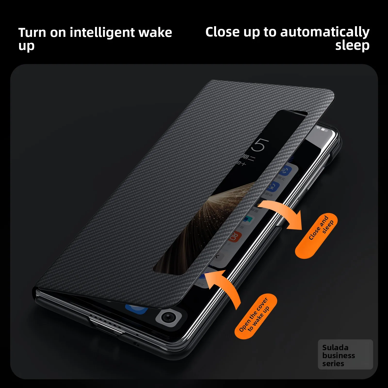 Luxury Kevlar Skin Feel Folding Phone Cover with Smart Sleep and Shockproof Bumper