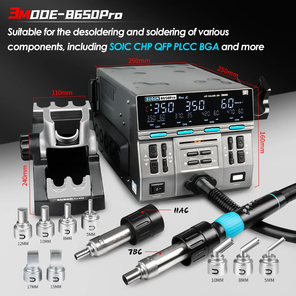 SUGON 8650Pro 1300W Hot Air Rework Station Industrial-Grade Hot Air Gun Electronics Soldering Station BGA SMD PCB Heat Gun Tools hot air gun,soldering station,soldering tool