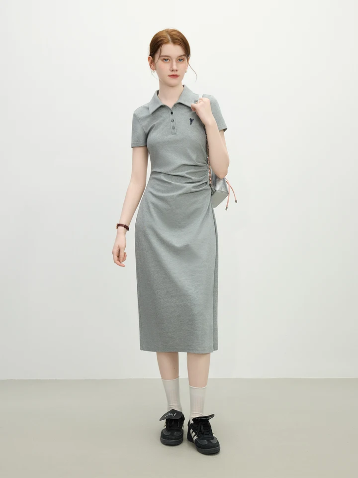 FSLE Office lady Youthful Academic Polo Dress 2025 Summer Long