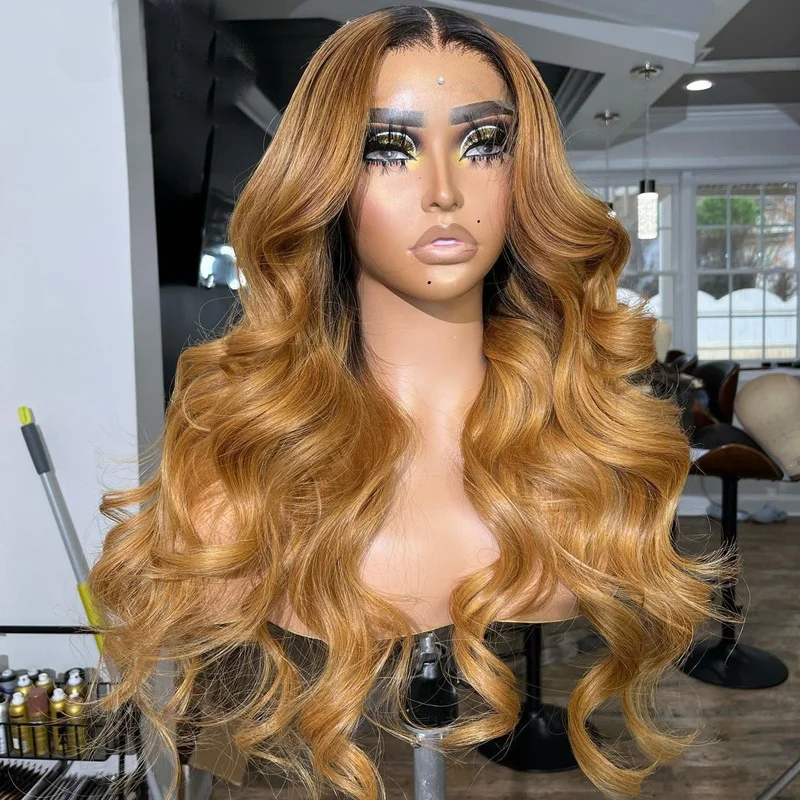

Preplucked26 inch Long Ombre Blonde Deep Wave European Virgin Human Hair Jewish Wig 13x4 Lace Front Kosher Sheitel Wig For Women