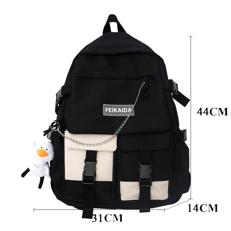 Fashion Women Backpack Cute School Bag for Teenagers Girls Boys Mochila Kawaii Cotton Black Lady Travel Rucksack