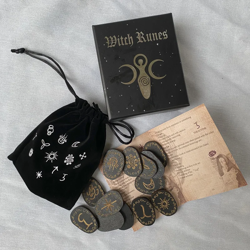 

Witch Witchcraft Wood Runes Stone Set Witches Rune Set Board Game Table Game Divination Runestones Decks