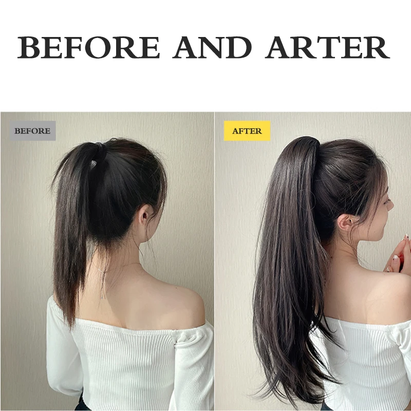 DIFEI Synthetic Grab Clip Ponytail Hair Extension Wig Natural Black 60CM Clip On Woman Horse tail Wig Long Straight Hairpiece