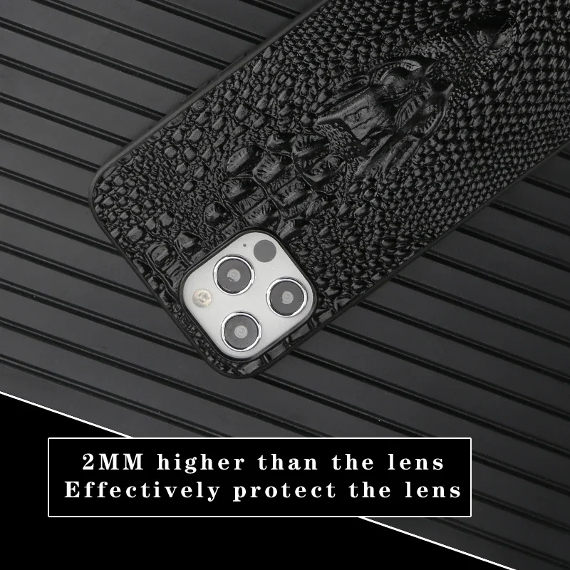 Luxury Genuine Cowhide Leather Case for iPhone 15 14 Pro Max 13 12 11 XR X 3D Crocodile Dragon Head Grain Full Back Armor Cover