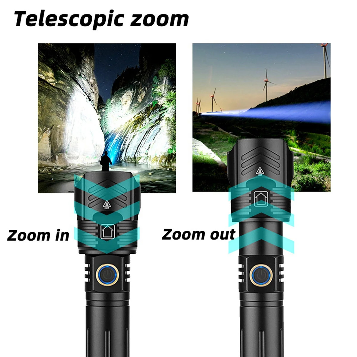

2X XHP160 Powerful LED Flashlight USB Recharge Zoom Torch IPX6 Waterproof Flash Lamp Light By 26650/18650
