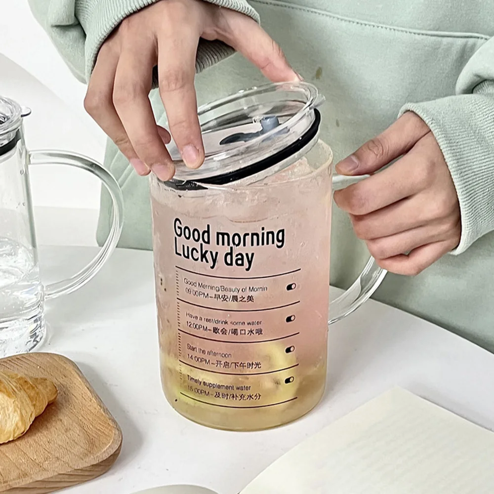 Large Capacity Glass Cup with Lid and Straw Heat-resistant 1000ml Glass Cup Tea Juice Beer Milk Mug for Summer Gift