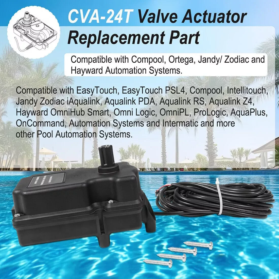 263045 CVA-24T Valve Actuator 24 Volt For Pentair Ortega Jandy 3-Port valves AC Pool and Spa Actuator Compool Ortega
