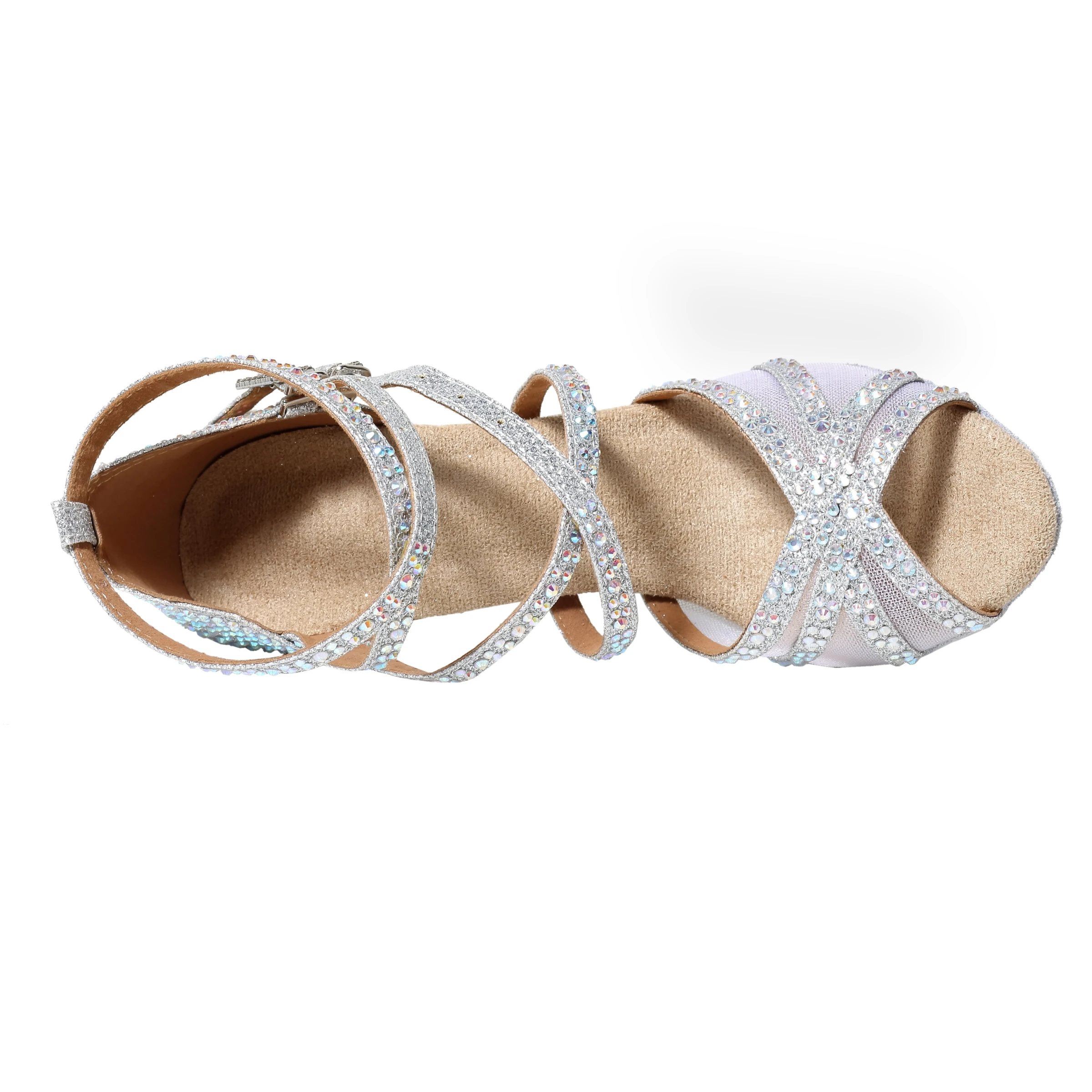 Latin dance shoes, 9cm high, women's professional dance shoes, new mesh inlaid diamond flash material, cha cha dance rumba dance 5