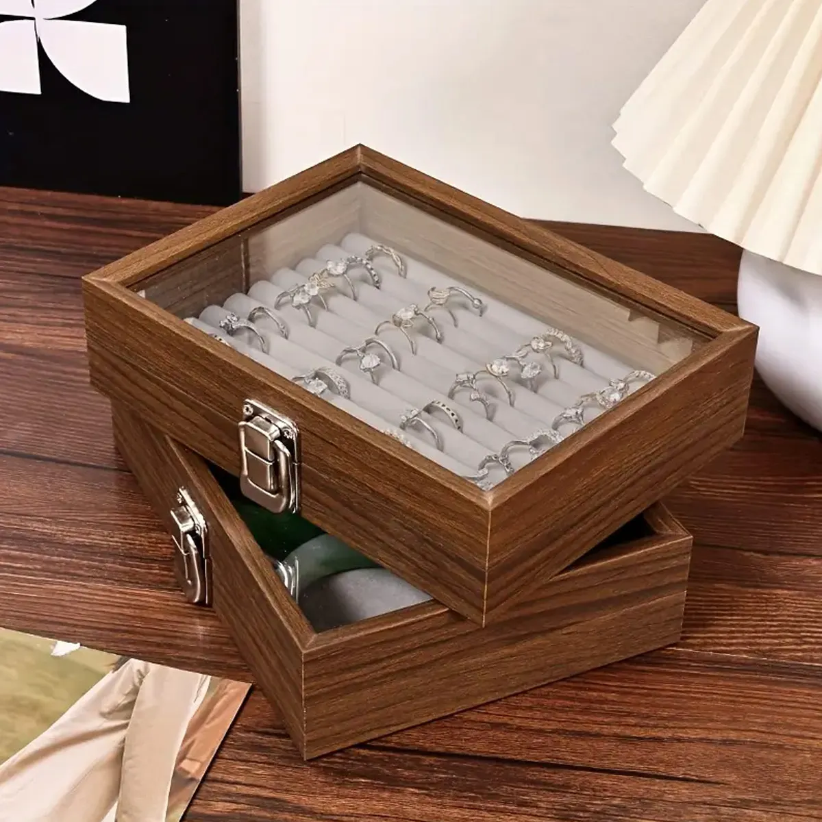 1pc,Vintage jewelry storage box, covered jewelry box, ring box, earrings, bracelets, necklaces solid wood display box - Image 6