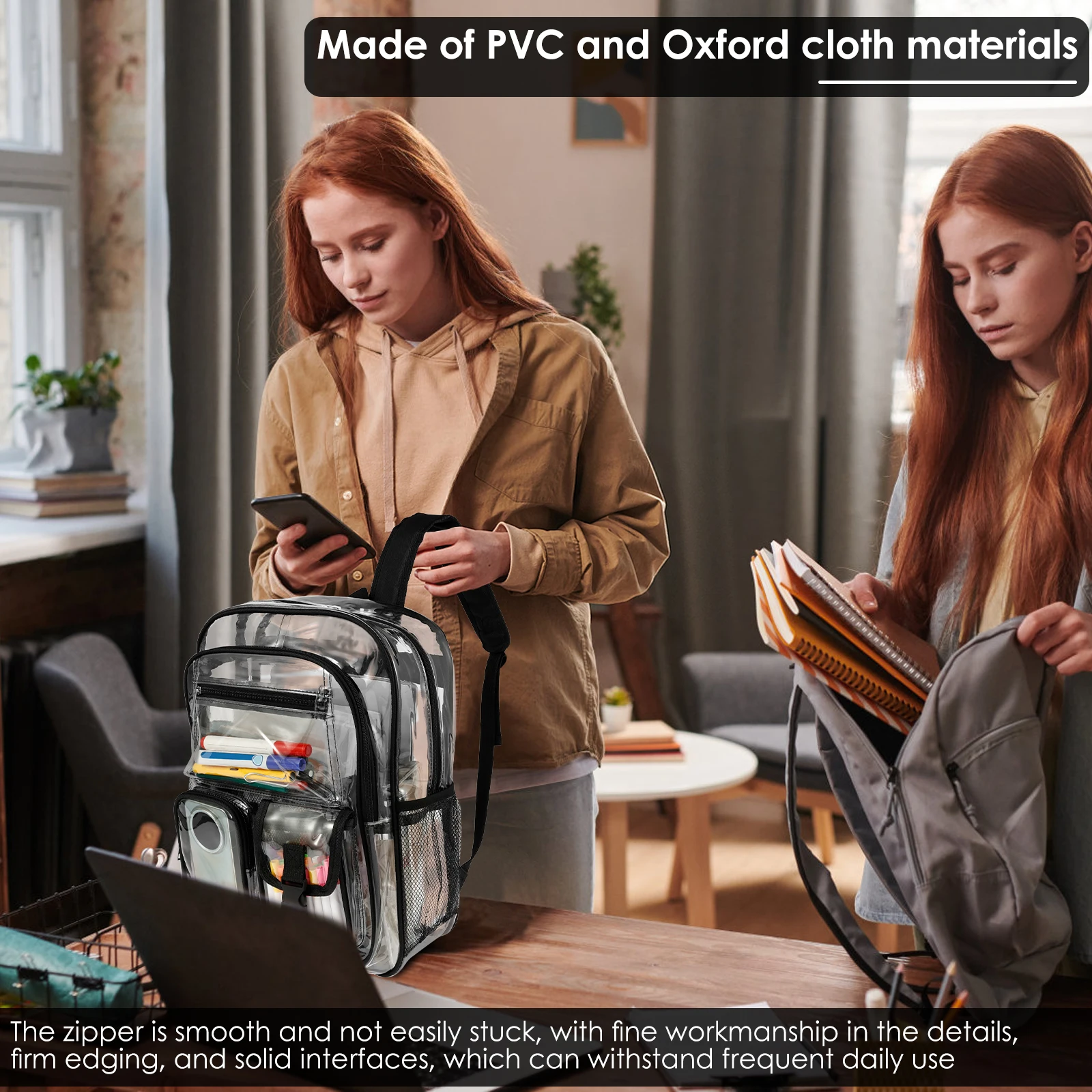 Clear Backpack PVC Multi Pockets See Through Backpack with Widened Straps Large Capacity Fashion Sports Backpack for Students