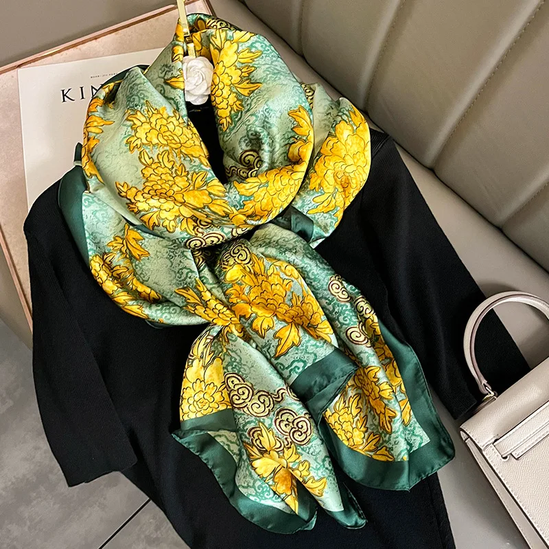 Silk Scarf Luxury Brand Women Large Shawls Hijab Design Stitching striped arrow imitation silk sunscreen outdoor beach towel, silk scarf,women scarves