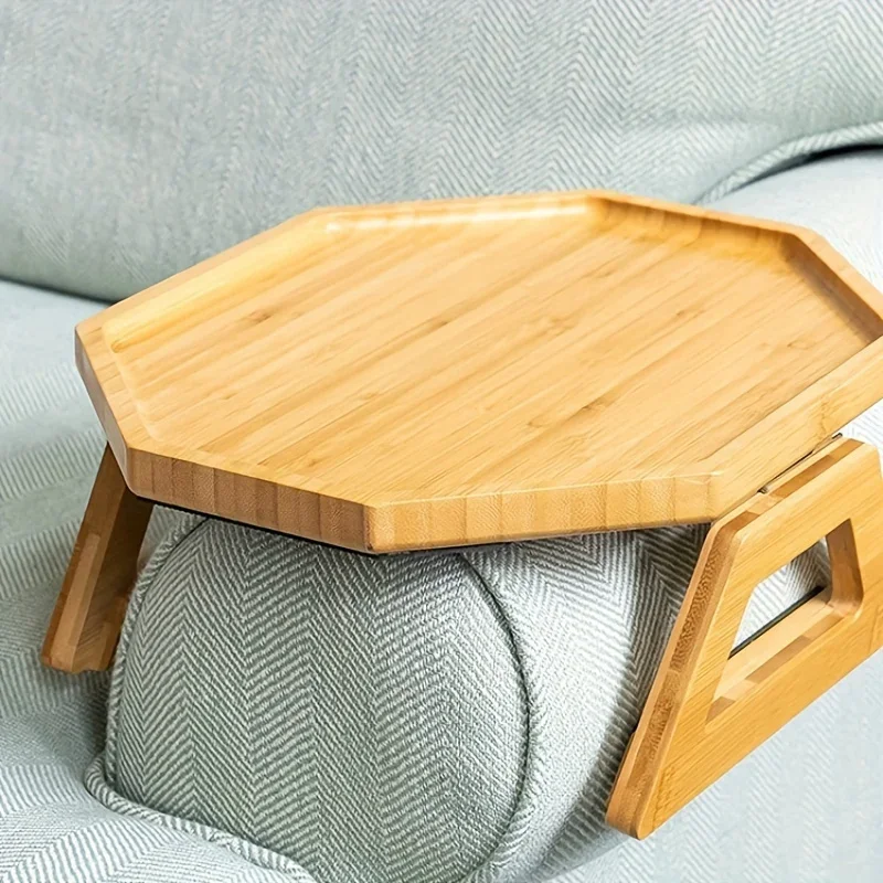 Sofa Armrest Tray Table Foldable Hardwood Bamboo Side Table Automatic Fixing Small Spaces Sofa Side Table
