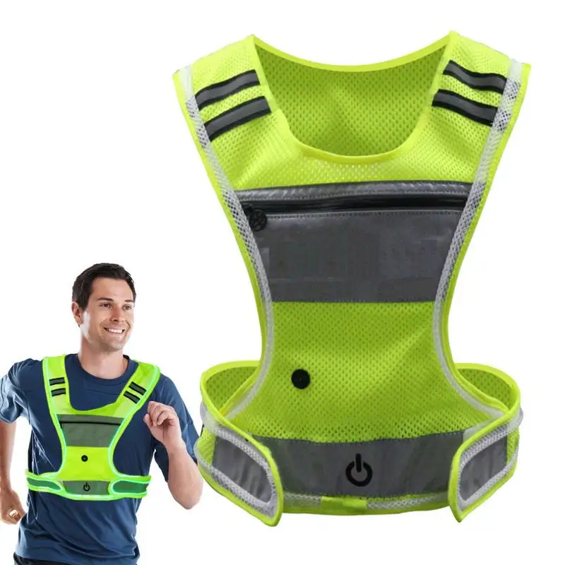 

LED Light Safety Reflecterende Vest Reflective Stripe Tactica Vest Neon Lime Clothing Safety Belt Work Cloth Runing Night Light