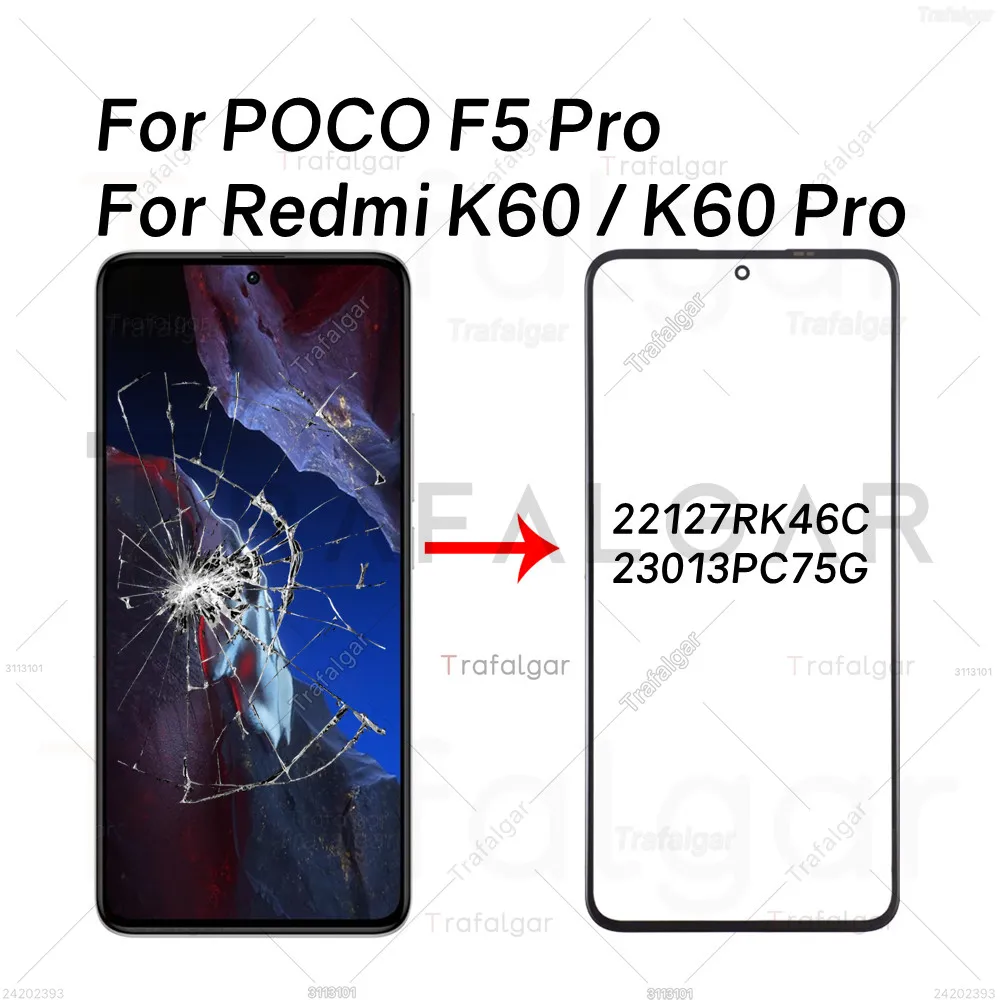 Front Screen Glass For Xiaomi POCO F5 Pro Redmi K60 Pro Outer Glass Lens+OCA Optically Clear Adhesive Replacement 23013PC75G