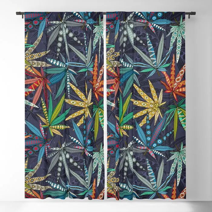 

Boho Weed Midnight Blackout Curtains 3D Print Window Curtains For Bedroom Living Room Decor Window Treatments