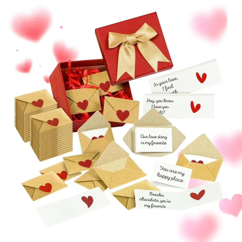 30/60Pcs 사전 작성된 카드 사랑 편지 봉투 세트 빈 미니 카드 우아한 상자 사랑 메모 키트 하트 스티커 미니 카드 세트